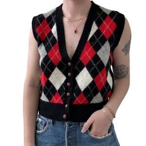 Vintage 1980s 100% Shetland Wool Argyle Dark Academia Preppy Sweater Vest Sz M